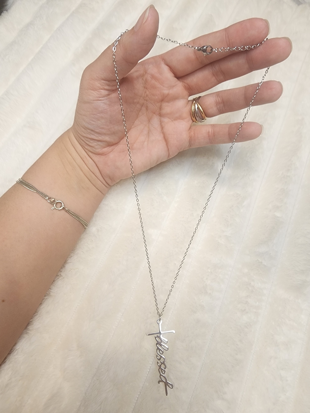 Silver Tone Blessed Cross Pendant Necklace Christian Faith Inspirational Jewelry